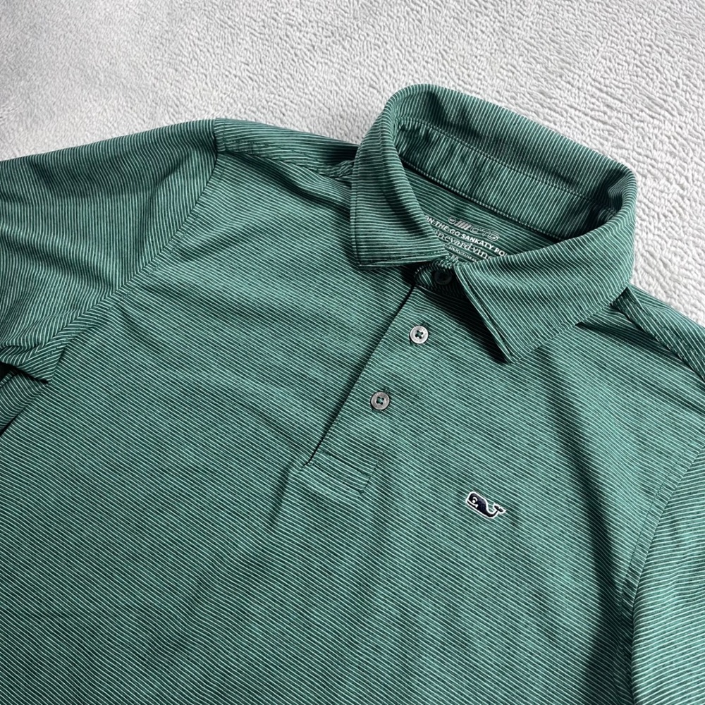 Vineyard Vines Kids Green Sankaty On-The-Go Striped Performance Polo Shirt M